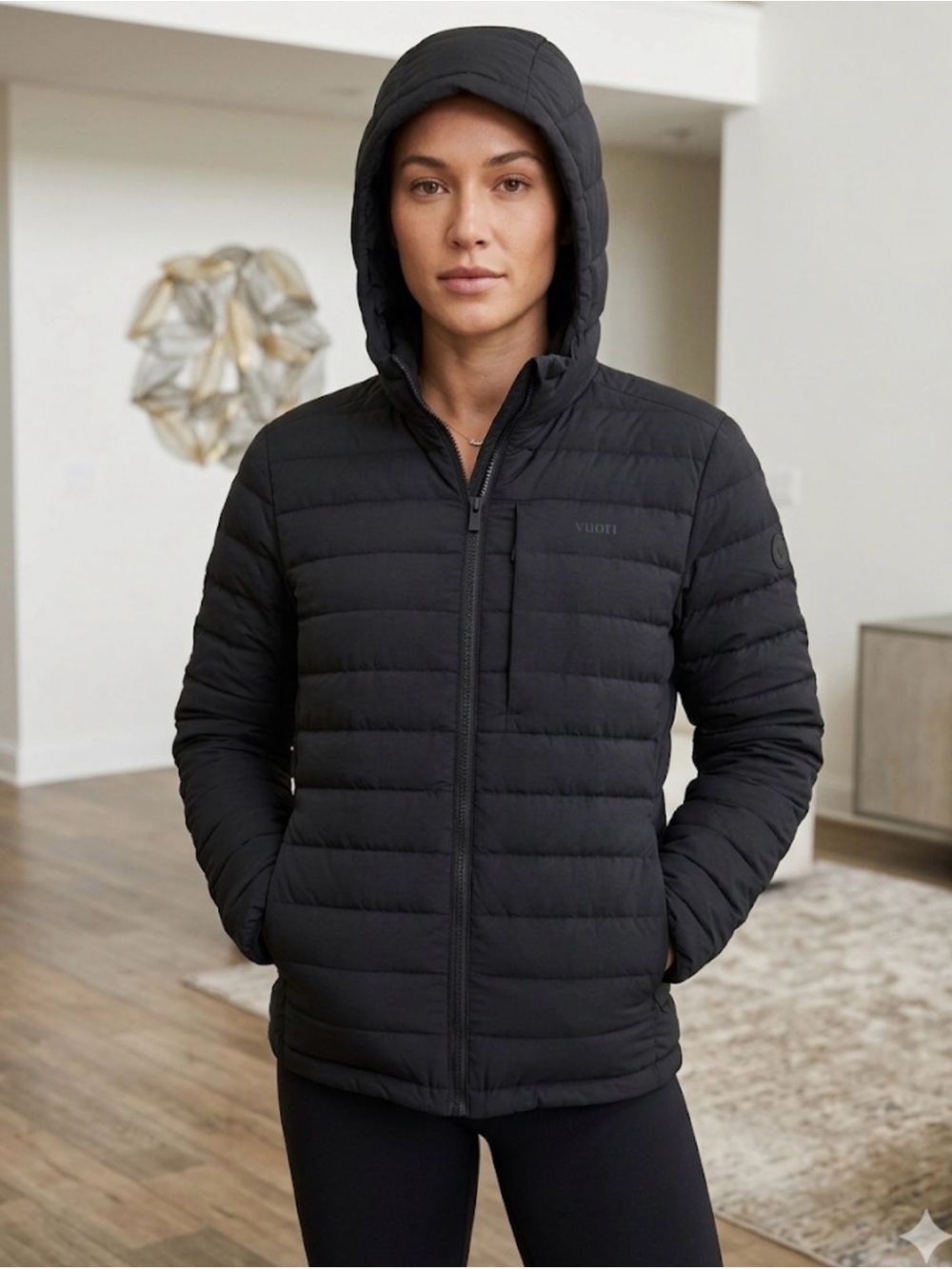 Vuori Woman ,Black Quilted Hooded Puffer Jacket